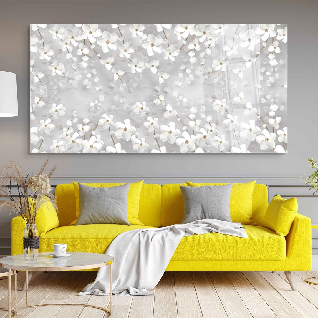 Tempered Glass Wall Art, Extra Large Wall Decor, Living Room Home Decor, Flowers Glass Painting