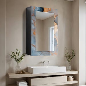 Bathroom Wall Cabinet with Mirror, Wall Mounted MDF Shelf, Medicine Cabinet, Wooden Wall Decor, Tempered Glass Wall Art, Bathroom Storage