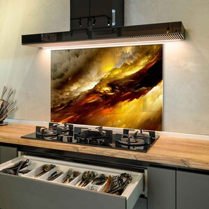 Tempered Glass Kitchen Backsplash, Kitchen Sink Cover, Kitchen Sink Splash Guard, Stove Back Top Cover, Abstract Smoke Splashback