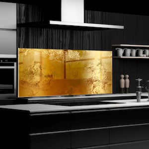 Kitchen Sink Cover, Tempered Glass Kitchen Backsplash, Kitchen Sink Splash Guard, Stove Back Top Cover, Abstract Gold Splashback Tile