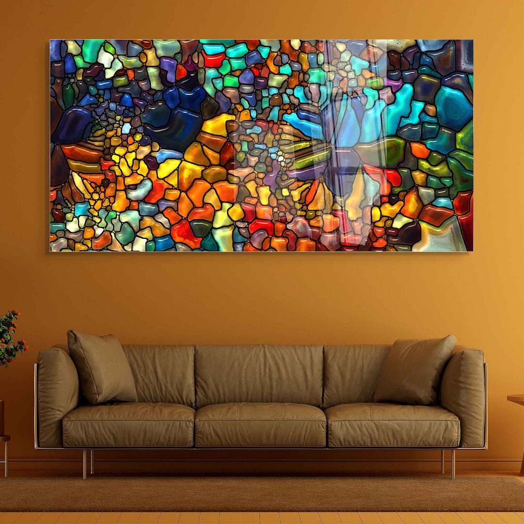 Tempered Glass Wall Art, Extra Large Wall Decor, Living Room Home Decor, Stained Glass Painting ...