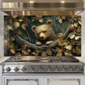 Dosseret de cuisine en verre trempé, Garde-boue pour évier de cuisine, Couvercle d'évier Bear d'aspect cuivre, Couvercle arrière de cuisinière, Carrelage en verre pour dosseret