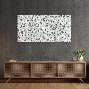 Green Leaves Tempered Glass Wall Art, Extra Large Wall Decor, Living Room Home Decor, Tempered Glass Painting, Decor for Bedroom