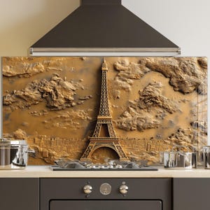 Dosseret en verre trempé, crédence de cuisine Tours Eiffel, couverture arrière de poêle, oeuvre d'art murale en verre trempé, couvercle de cuisinière, décoration de cuisine