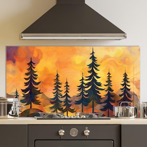 Dosseret en verre trempé, crédence de cuisine en pin, couverture arrière de poêle, oeuvre d'art murale en verre trempé, couvercle de dessus de cuisinière, décoration de cuisine