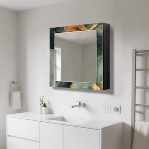 Bathroom Wall Cabinet with Mirror, Wall Mounted MDF Shelf, Medicine Cabinet, Wooden Wall Decor, Tempered Glass Wall Art, Bathroom Storage