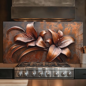 Dosseret en verre trempé, crédence de cuisine florale, couverture arrière de poêle, oeuvre d'art murale en verre trempé, couvercle de cuisinière, décoration de cuisine