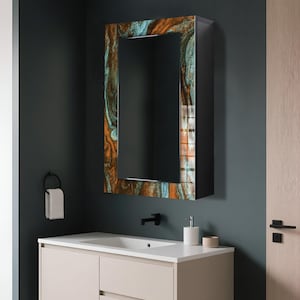 Bathroom Wall Cabinet with Mirror, Wall Mounted MDF Shelf, Medicine Cabinet, Wooden Wall Decor, Tempered Glass Wall Art, Bathroom Storage