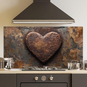 Dosseret en verre trempé, crédence de cuisine coeur, couverture arrière de poêle, oeuvre d'art murale en verre trempé, couvercle de cuisinière, décoration de cuisine