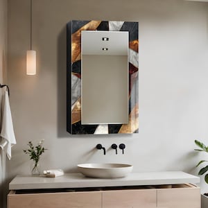 Bathroom Wall Cabinet with Mirror, Wall Mounted MDF Shelf, Medicine Cabinet, Wooden Wall Decor, Tempered Glass Wall Art, Bathroom Storage