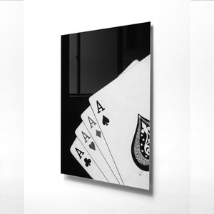 Schwarz-Weiße Spielkartendrucke, Tempered Glass Wandkunst, Teen Room Decor, Wohndekoration, Wohndekoration, Wandbehang, Schlafzimmer Dekor