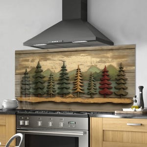 Dosseret en verre trempé, crédence de cuisine en pin, couverture arrière de poêle, oeuvre d'art murale en verre trempé, couvercle de dessus de cuisinière, décoration de cuisine