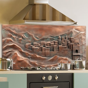 Dosseret en verre trempé, crédence de cuisine de la ville antique, couverture arrière de poêle, oeuvre d'art murale en verre trempé, couvercle de dessus de cuisinière, décoration de cuisine