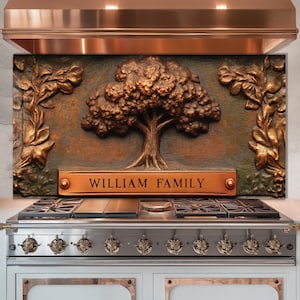 Dosseret personnalisé en verre trempé, Cache d'évier de cuisine avec nom de famille, Garde-boue d'évier de cuisine personnalisé, Cache arrière de cuisinière, Planche à découper