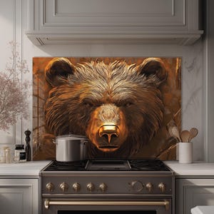 Dosseret de cuisine en verre trempé, Garde-boue pour évier de cuisine, Couvercle d'évier Bear d'aspect cuivre, Couvercle arrière de cuisinière, Carrelage en verre pour dosseret