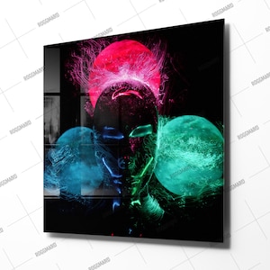 Neon Tempered Glass Wall Art, Home Living Room Decor, Housewarming Valentine&#39;s Day Gift, Interior Design Ideas, Glass Printing, Wall Hanging