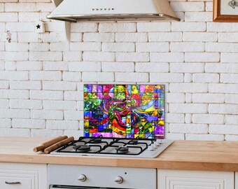 DEQORI Pannello posteriore per cucina in vetro, motivo alba al mare, 60 x 40 cm, pannello posteriore per bagno o stufa, paraspruzzi per cucina e bagno, decorazione moderna per specchio piastrellato