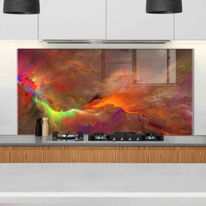 Kitchen Sink Cover, Tempered Glass Kitchen Backsplash, Kitchen Sink Splash Guard, Stove Back Top Cover, Abstract Smoke Splashback Tile