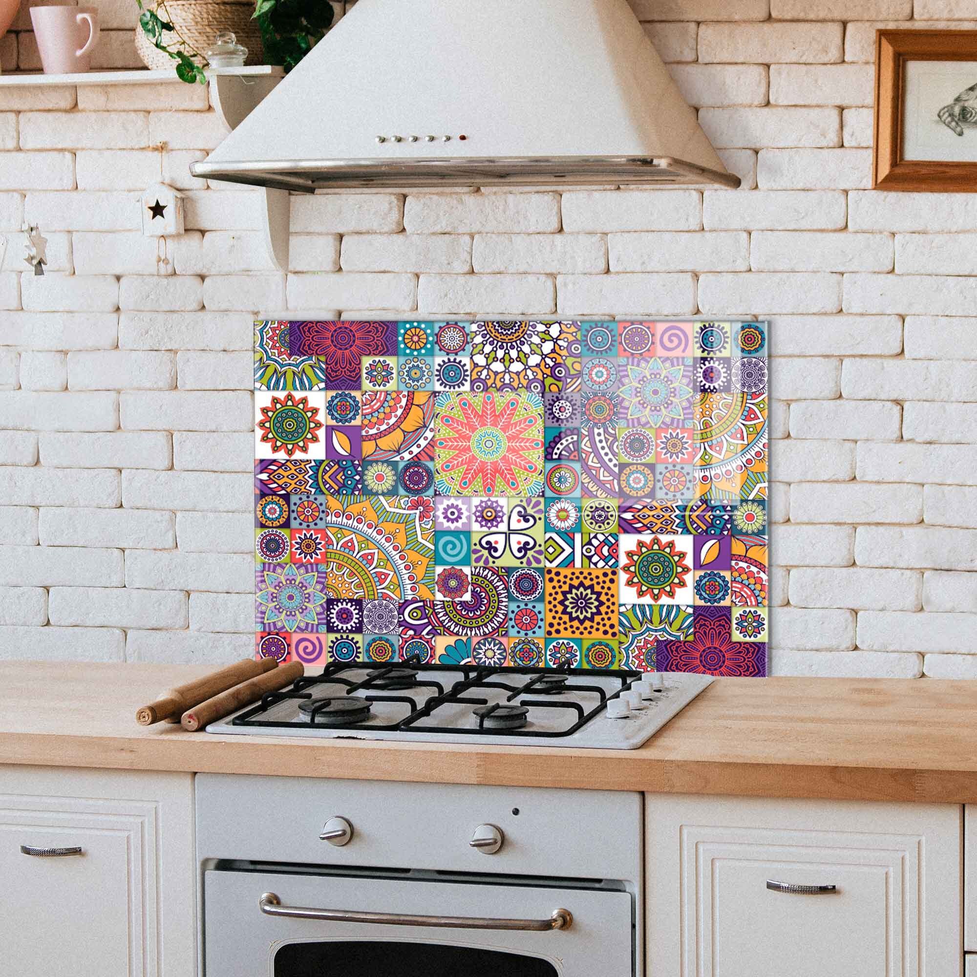 Tempered Glass Kitchen Backsplash - 47x30 Inch Stove Splashback, Heat & Stain Resistant, Easy Install With Adhesive, Also Use As Cutting Board - View #2