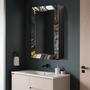 Bathroom Wall Cabinet with Mirror, Wall Mounted MDF Shelf, Medicine Cabinet, Wooden Wall Decor, Tempered Glass Wall Art, Bathroom Storage