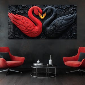 Tempered Glass Wall Art, Extra Large Wall Decor, Living Room Home Decor, Swan Glass Painting, Decor for Bedroom, Housewarming Gift