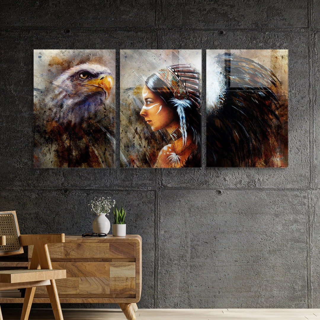 Native American Wall Art, Tempered Glass Wall Art, Wall Decor Living ...