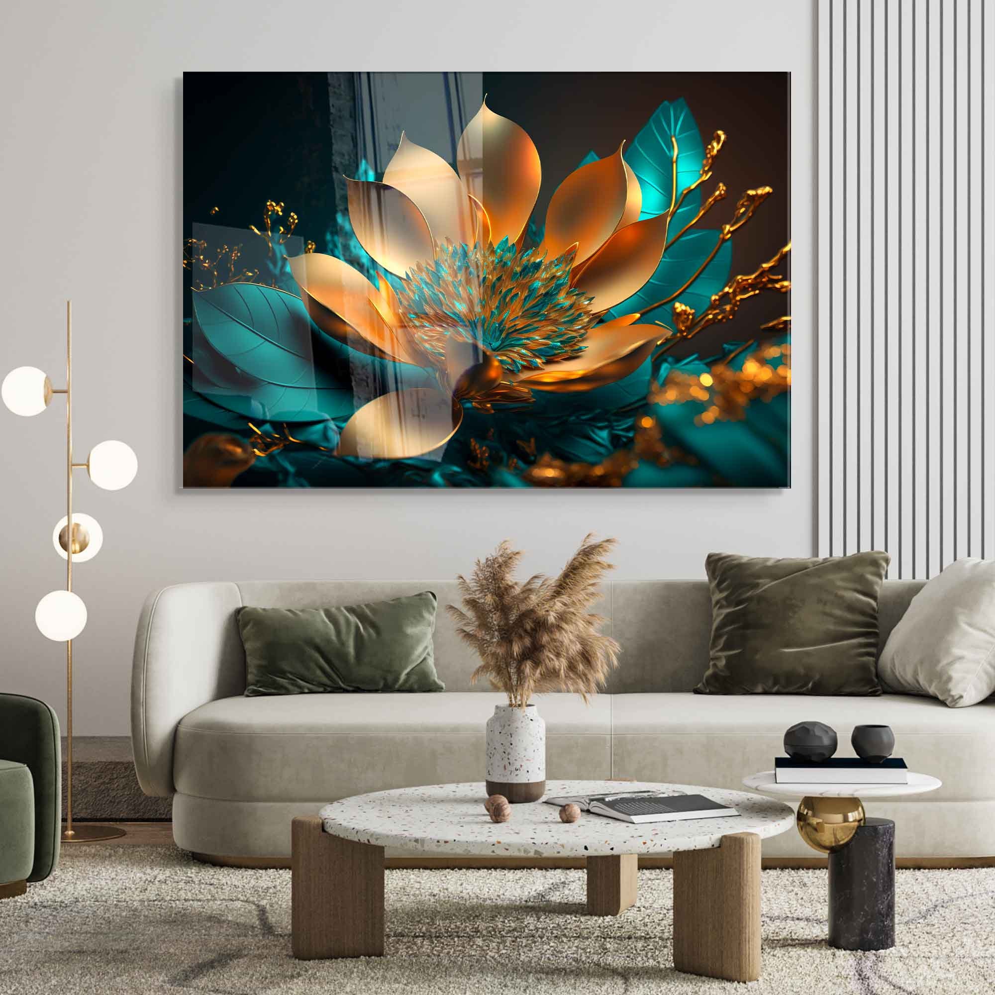 Tempered Glass Wall Art, Extra Large Wall Decor, Living Room Home Decor, Flowers Glass Painting, Decor for Bedroom, Housewarming Gift