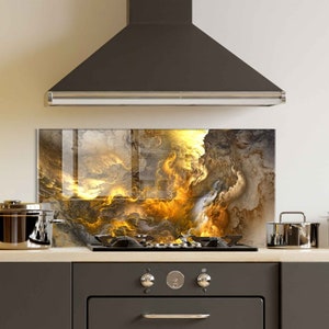 Stove Back Top Cover-Kitchen Sink Splash Guard-Kitchen Sink Cover-Tempered Glass Kitchen Backsplash-Abstract Glass Splashback Tile