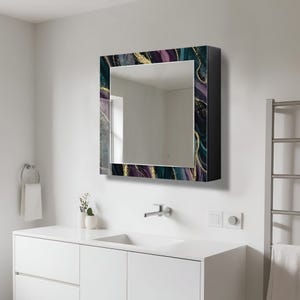 Bathroom Wall Cabinet with Mirror, Wall Mounted MDF Shelf, Medicine Cabinet, Wooden Wall Decor, Tempered Glass Wall Art, Bathroom Storage