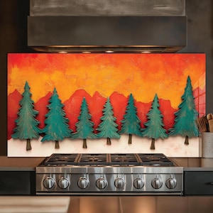 Dosseret en verre trempé, crédence de cuisine en pin, couverture arrière de poêle, oeuvre d'art murale en verre trempé, couvercle de dessus de cuisinière, décoration de cuisine
