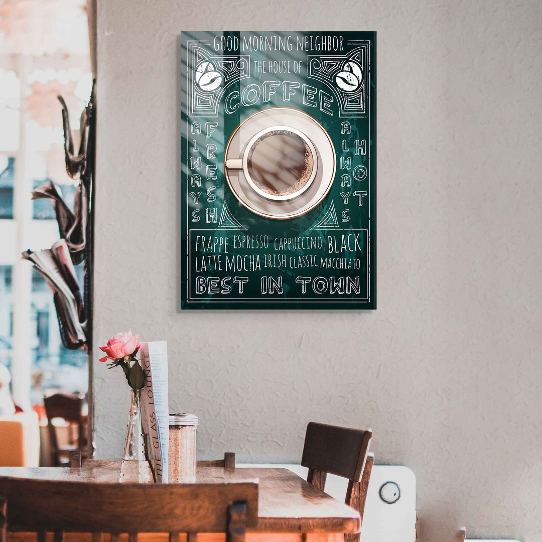 Coffee Tempered Glass Wall Art Kitchen Decor Large Wall Art Etsy