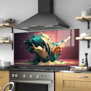 Kitchen Sink Cover, Tempered Glass Kitchen Backsplash, Kitchen Sink Splash Guard, Stove Back Top Cover, Abstract Glass Splashback Tile