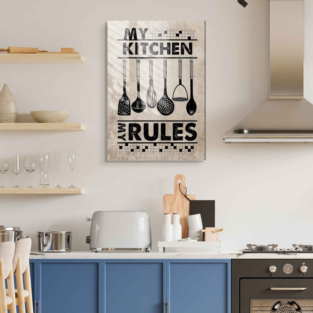 Kitchen Rules Tempered Glass Wall Art, Kitchen Decor, Large Wall Art