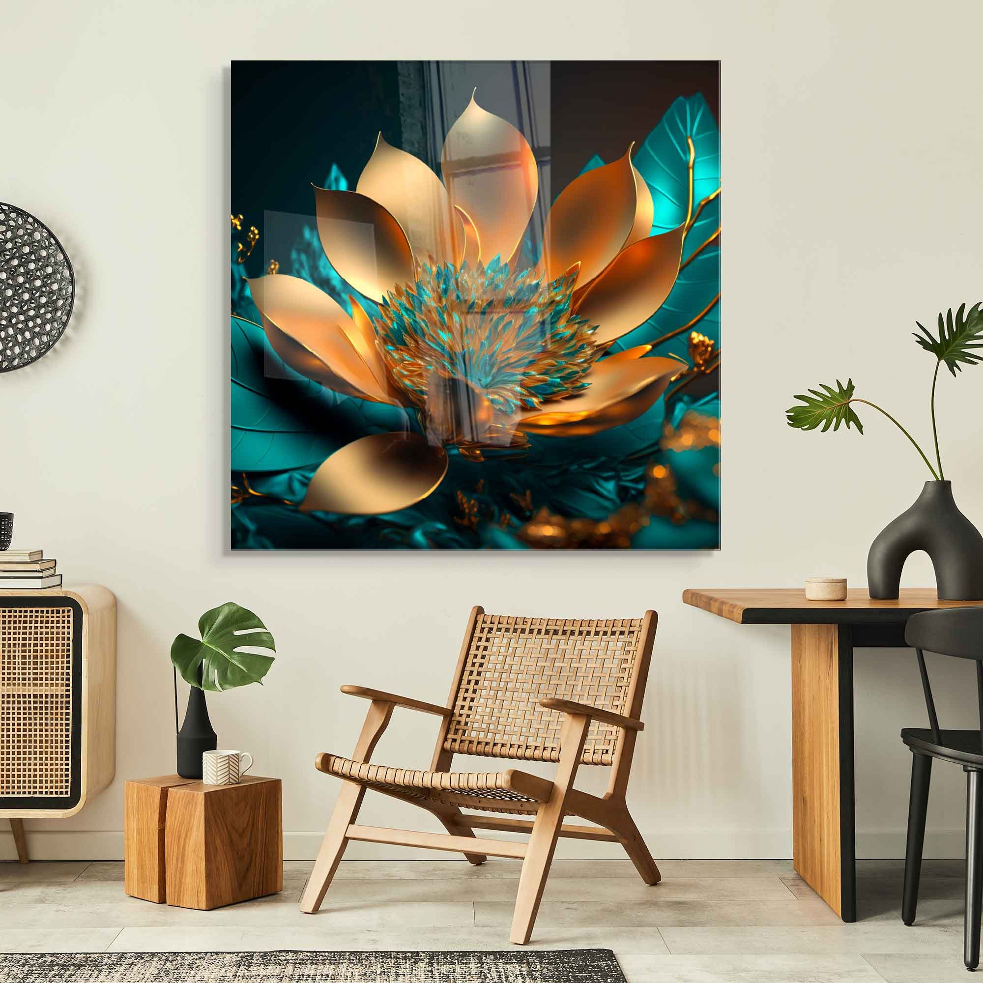 Tempered Glass Wall Art, Extra Large Wall Decor, Living Room Home Decor, Flowers Glass Painting, Decor for Bedroom, Housewarming Gift