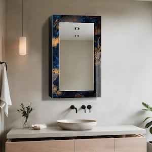 Bathroom Wall Cabinet with Mirror, Wall Mounted MDF Shelf, Medicine Cabinet, Wooden Wall Decor, Tempered Glass Wall Art, Bathroom Storage