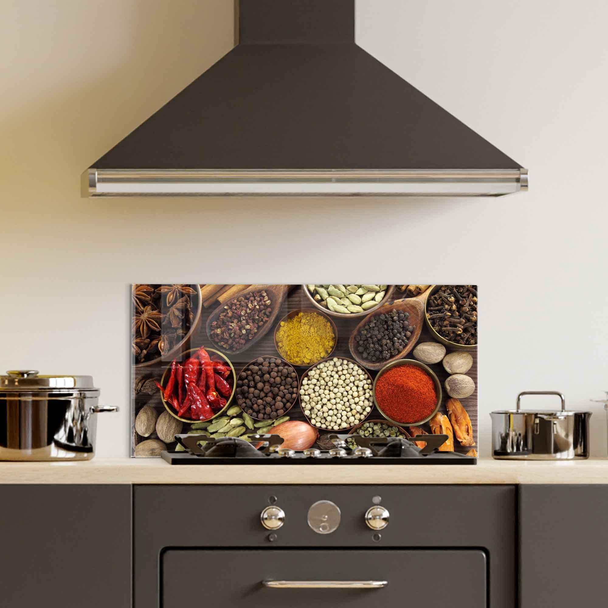 Tagliere/copertura Stufa In Vetro Temperato 56x50 Cm – Motivo Basilico, Gambe Incluse