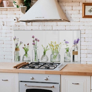 Dosseret de cuisine, coque arrière de cuisinière, oeuvre d'art murale en verre trempé, couvercle de dessus de cuisinière à gaz, crédence déco de cuisine, planche à découper et à nouilles