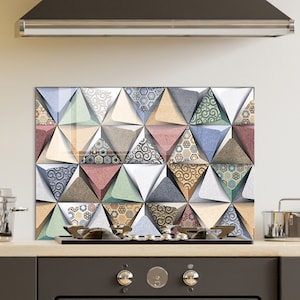 Panneau de dosseret de poêle en verre trempé, couverture arrière de cuisinière, décor de cuisine, couvercle de cuisinière, tuile de dosseret de cuisine, hachage et planche de nouilles