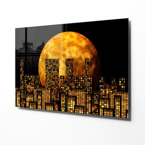 Abstraktes Mond Dekor, Gehärtetes Glas Wandkunst, Überbett Dekor, Große Wandkunst, Wohnzimmer Dekor, Wohndekoration Geschenk, Wohndekoration, Wanddekoration