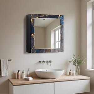 Bathroom Wall Cabinet with Mirror, Wall Mounted MDF Shelf, Medicine Cabinet, Wooden Wall Decor, Tempered Glass Wall Art, Bathroom Storage