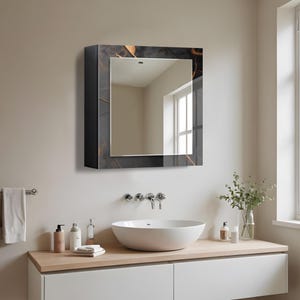 Bathroom Wall Cabinet with Mirror, Wall Mounted MDF Shelf, Medicine Cabinet, Wooden Wall Decor, Tempered Glass Wall Art, Bathroom Storage