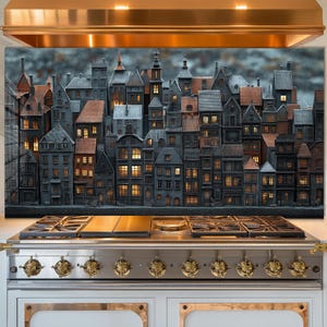 Dosseret en verre foncé, crédence de cuisine, couverture arrière de poêle, oeuvre d'art murale en verre trempé, couvercle de cuisinière à gaz, décoration de cuisine