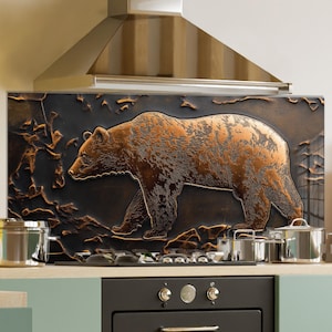 Dosseret de cuisine en verre trempé, Garde-boue pour évier de cuisine, Couvercle d'évier Bear d'aspect cuivre, Couvercle arrière de cuisinière, Carrelage en verre pour dosseret