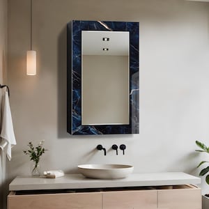 Bathroom Wall Cabinet with Mirror, Wall Mounted MDF Shelf, Medicine Cabinet, Wooden Wall Decor, Tempered Glass Wall Art, Bathroom Storage
