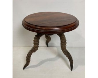 Beautiful Early 20th Century Impala Antler Side Table with Wooden Top.
