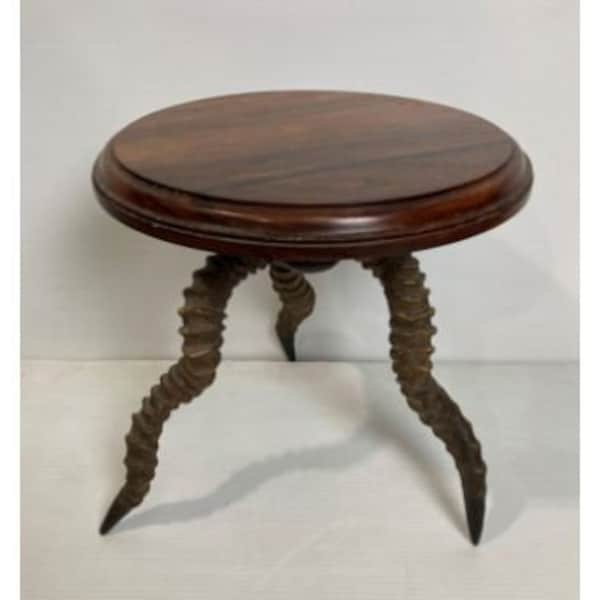 Beautiful Early 20th Century Impala Antler Side Table with Wooden Top.