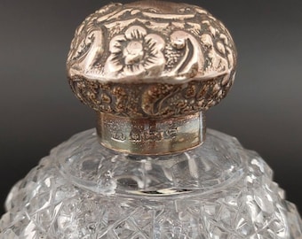 Beautiful Antique  Sterling Silver and Cut Crystal Perfume Bottle.