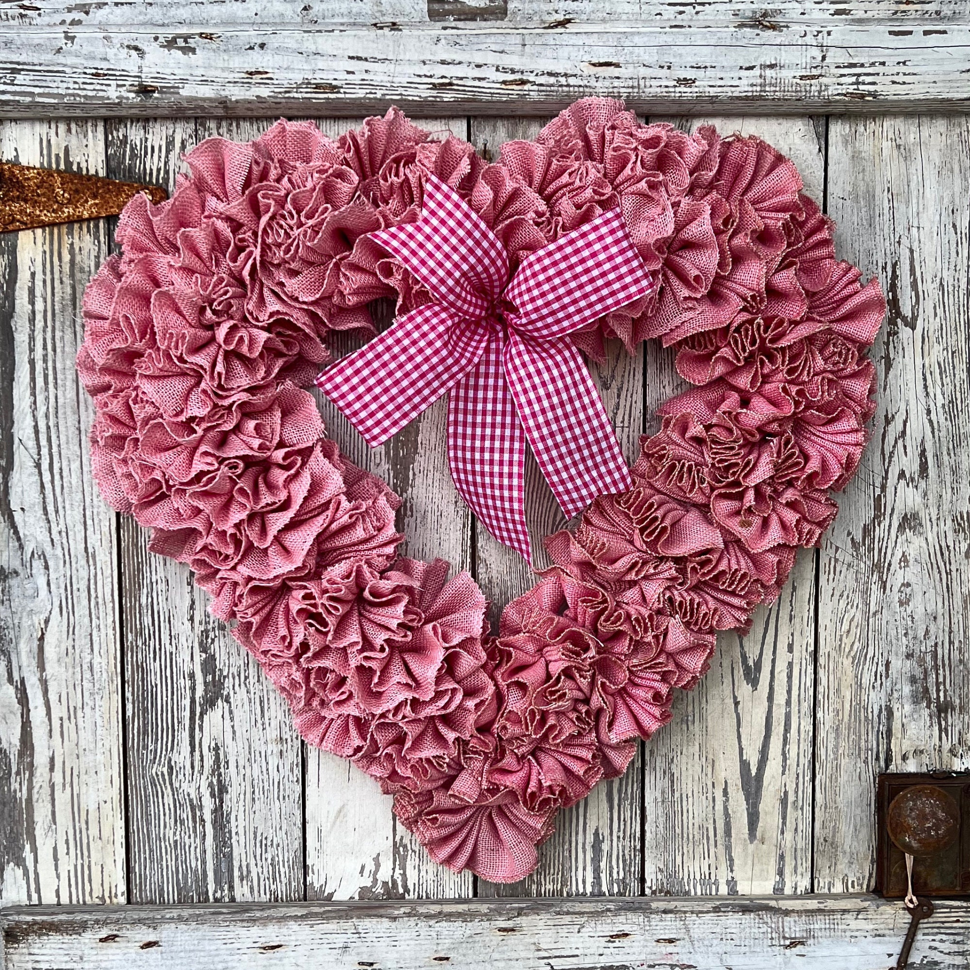 2-1/2'' 5.5 Yards Valentine Ribbon Wired Pink Heart Printed Burlap Ribbons for Wreaths (White and Pink Heart)