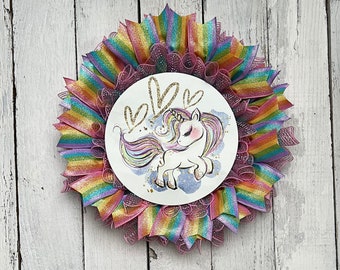 Unicorn rainbow wreath, unicorn party decorations, girls unicorn birthday party decoration, pastel unicorn wall decor