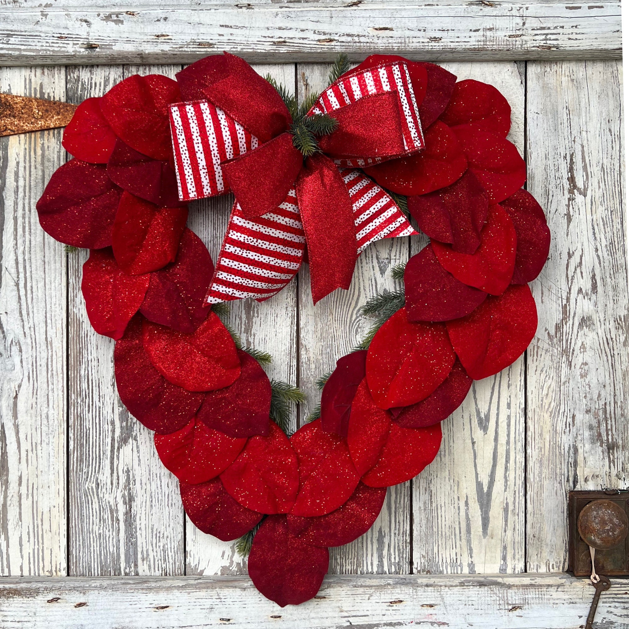 Valentines Day Red Velvet Wreath, Heart Wreath, Love, Elegant